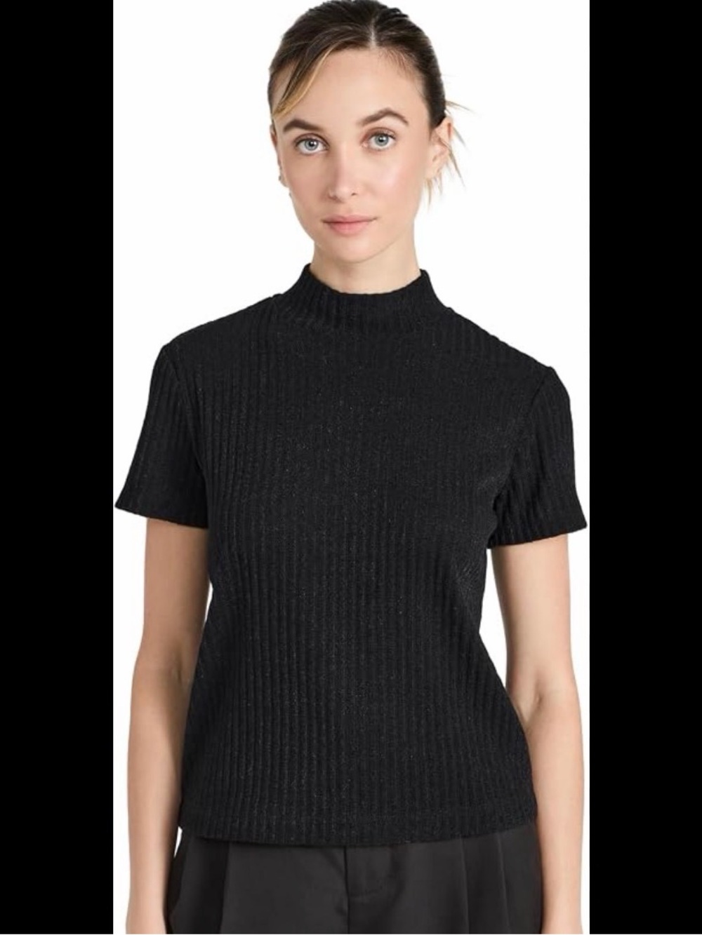 Vince Ribbed Mock Neck Short Sleeve black sweater sz Small